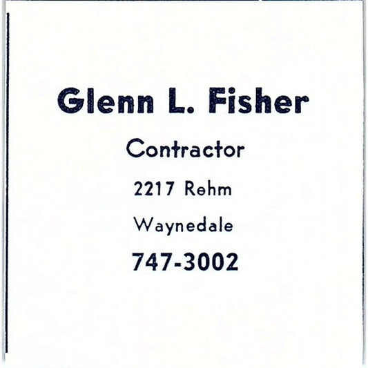 Glenn L. Fisher Contractor 2217 Rehm Waynedale Indiana 1964 Ad AG1-S12