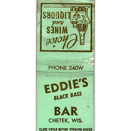 Eddie's Black Bass Bar Chetek WI Vintage Matchbook Cover SC7-Y9