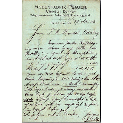 Robenfabrik Plauen Christian Denker Otterburg Plauen 1902 Reich Postcard P5-11