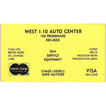 Chase Liddell Mike Matejek West I-10 Auto Center Vintage Business Card SE3-B14