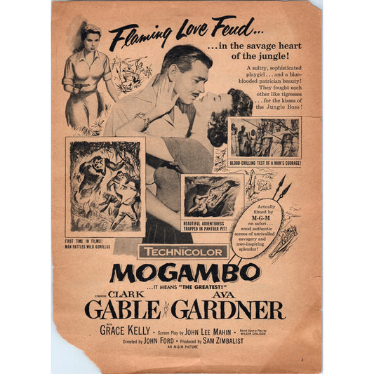 Mogambo - Clark Gable Ava Gardner Grace Kelly Vintage Original Magazine Ad D20