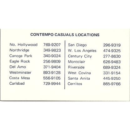 Contempo Casual Southern California Hollywood San Diego Vtg Business Card SE5-B5