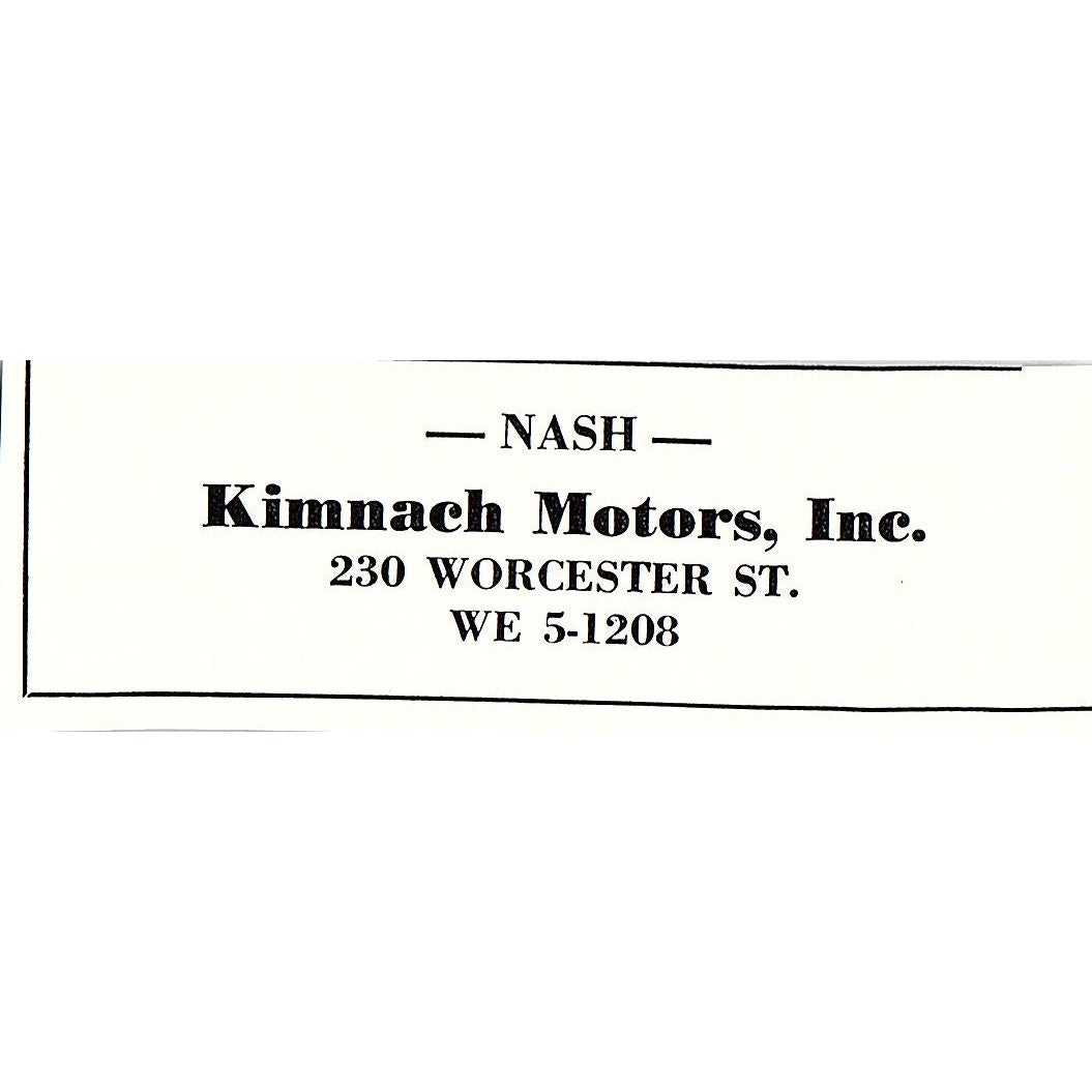 Kimnach Motors Inc Nash 230 Worcester St Boston 1950 Ad AF6-M5