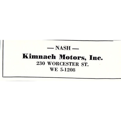 Kimnach Motors Inc Nash 230 Worcester St Boston 1950 Ad AF6-M5