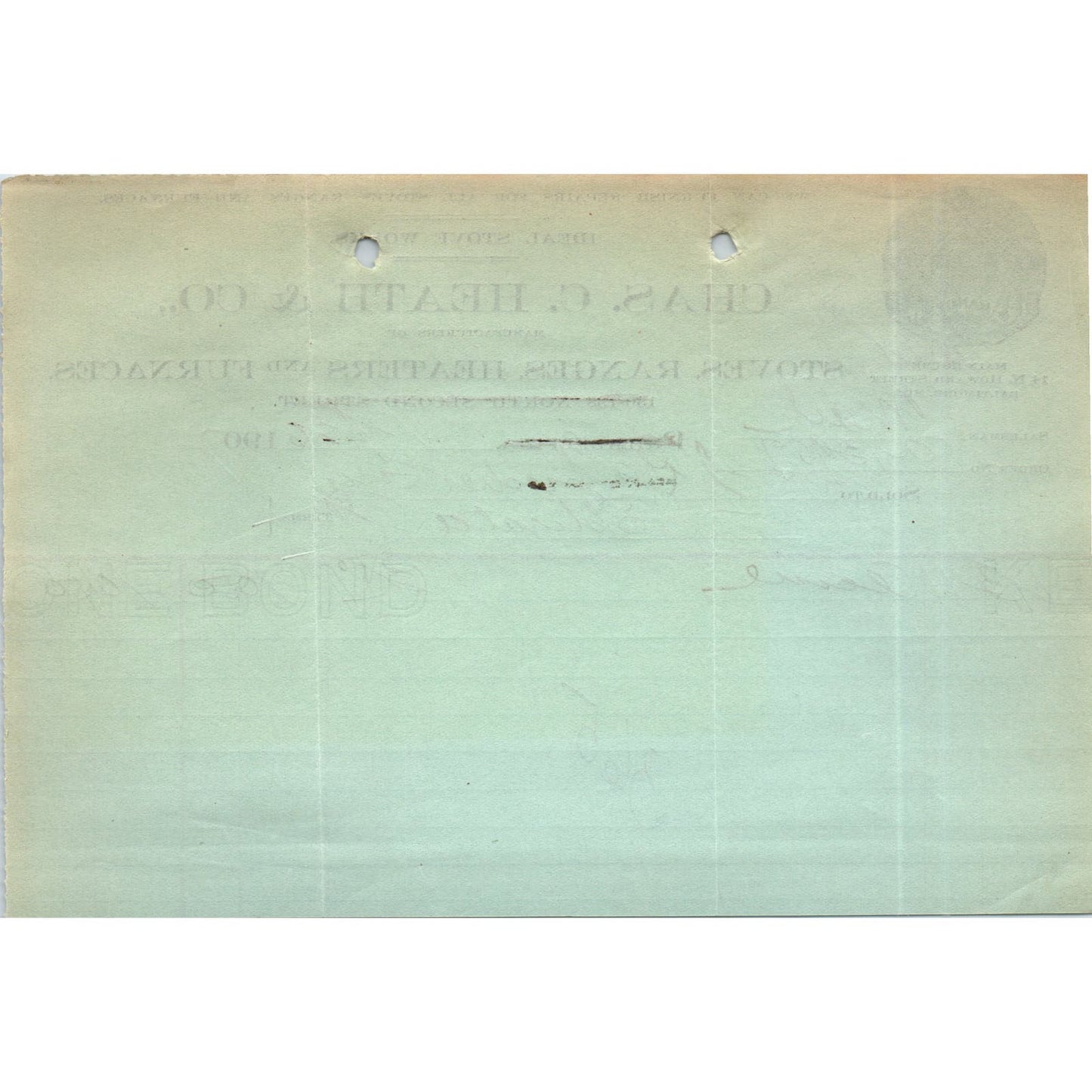 1907 Chas C. Heath & Co Stoves Philadelphia Letterhead Billhead Receipt D11