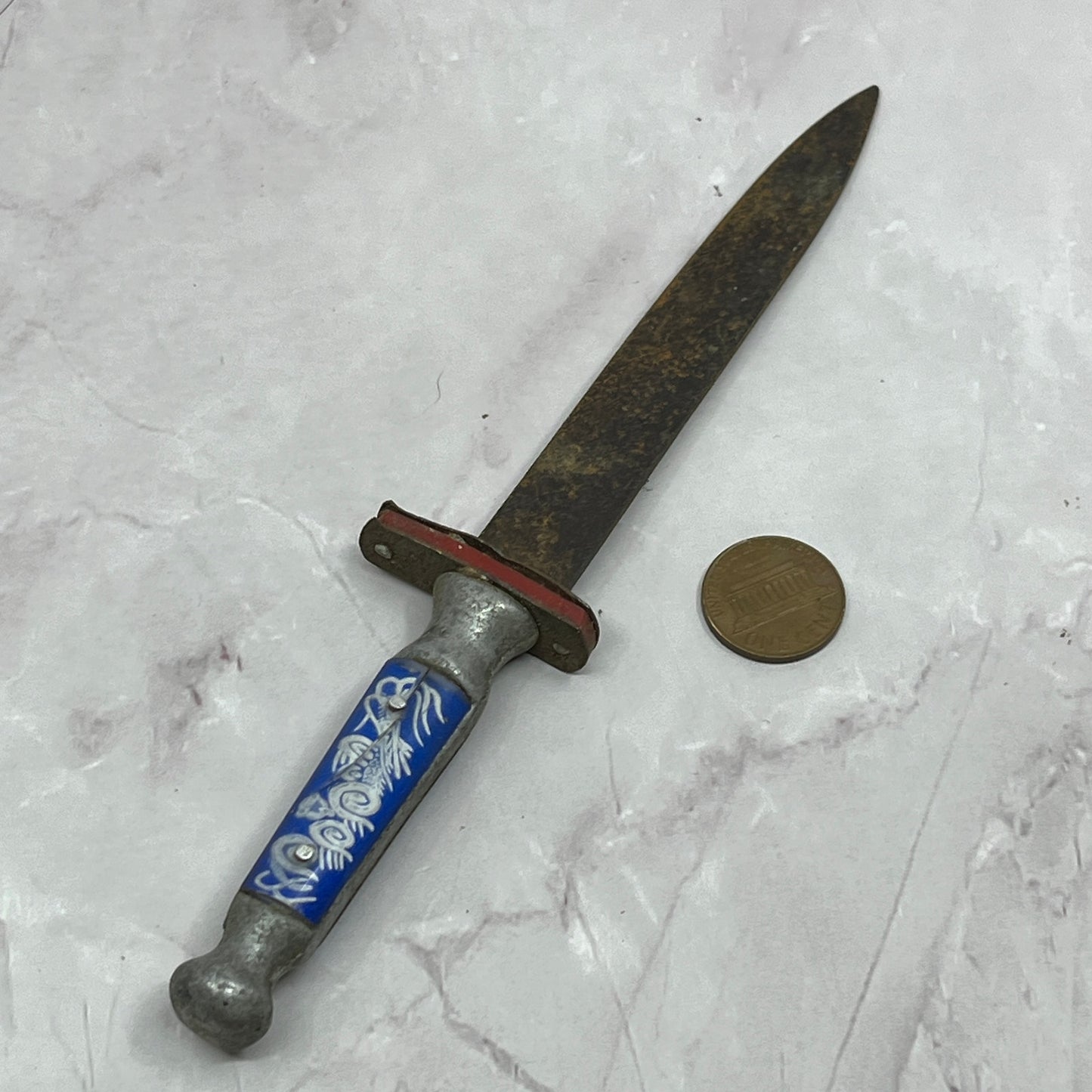 Vintage Japanese Metal & Blue/White Lucite Letter Opener 7" SC1