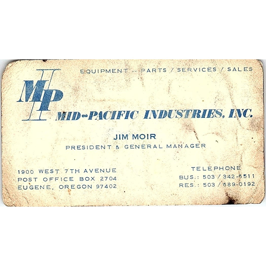 Mid-Pacific Industries Jim Moir Eugene Oregon Vintage Business Card SB4-B4