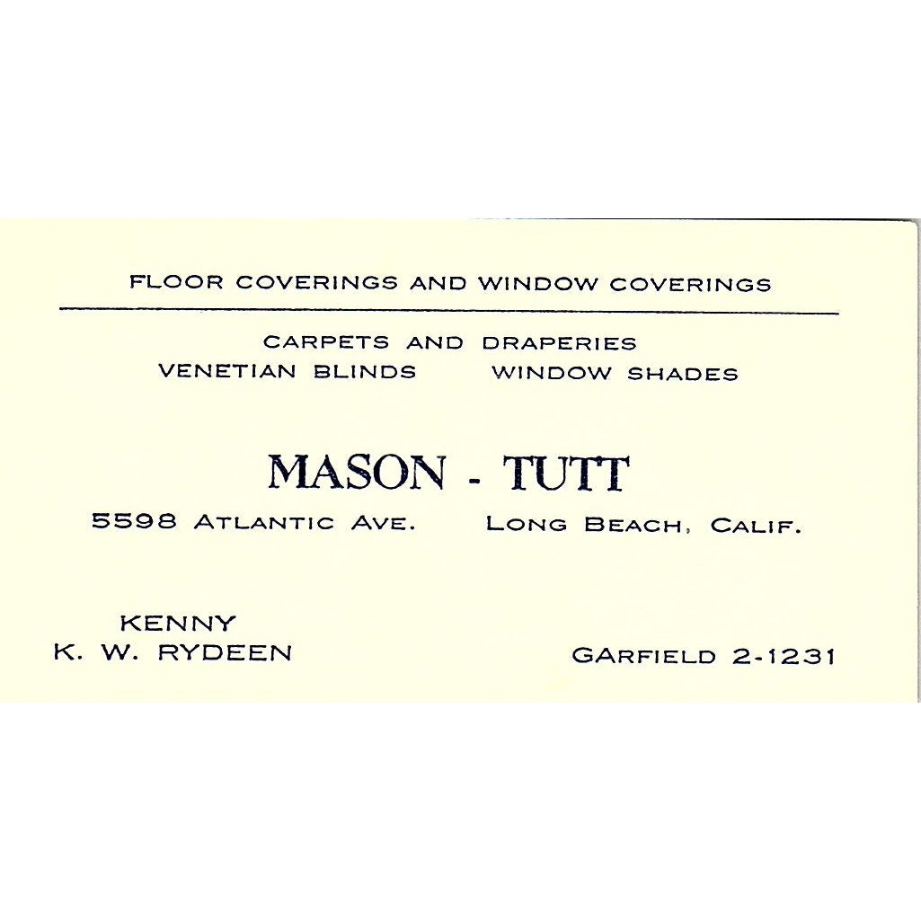 Mason - Tutt Kenny K.W Rydeen Long Beach CA Vintage Business Card SF3-B6