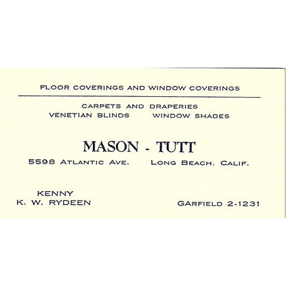 Mason - Tutt Kenny K.W Rydeen Long Beach CA Vintage Business Card SF3-B6