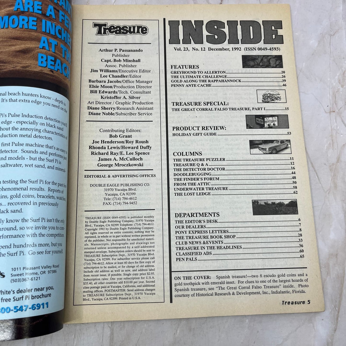 1992 Dec - Treasure Magazine - Treasure Hunting Prospecting Metal Detector M16