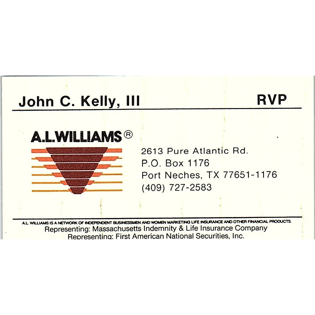 A.I. Williams John C Kelly III Port Neches TX Vintage Business Card SD9-B12