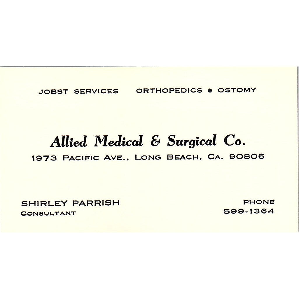 Shirley Parrish Allied Medical & Surgical Co Long Beach Business Card SD9-B11