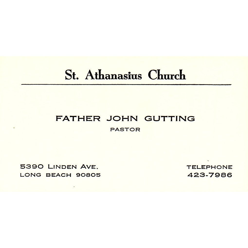 Father John Gutting St. Athanasius Church Long Beach Vtg Business Card SD9-B11