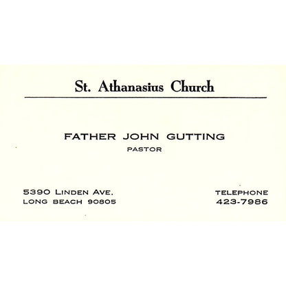 Father John Gutting St. Athanasius Church Long Beach Vtg Business Card SD9-B11