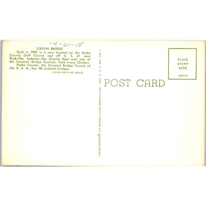 Catlin Bridge Parke County Rockville IN Covered Bridge Postcard PC6