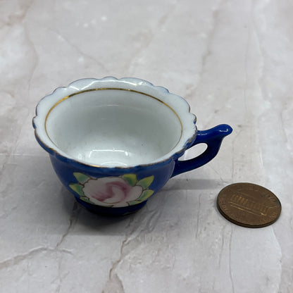 Vintage Miniature Porcelain Tea Cup Blue and Pink Floral Gold Trim Japan SB8