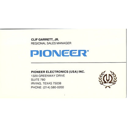 Clif Garrett Jr Pioneer Electronics Irving TX Vintage Business Card SC9-B8