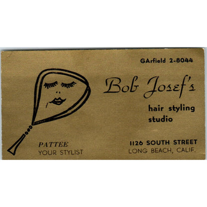 Bob Josef's Hair Styling Studio Pattee Long Beach Vintage Business Card SD8-B10