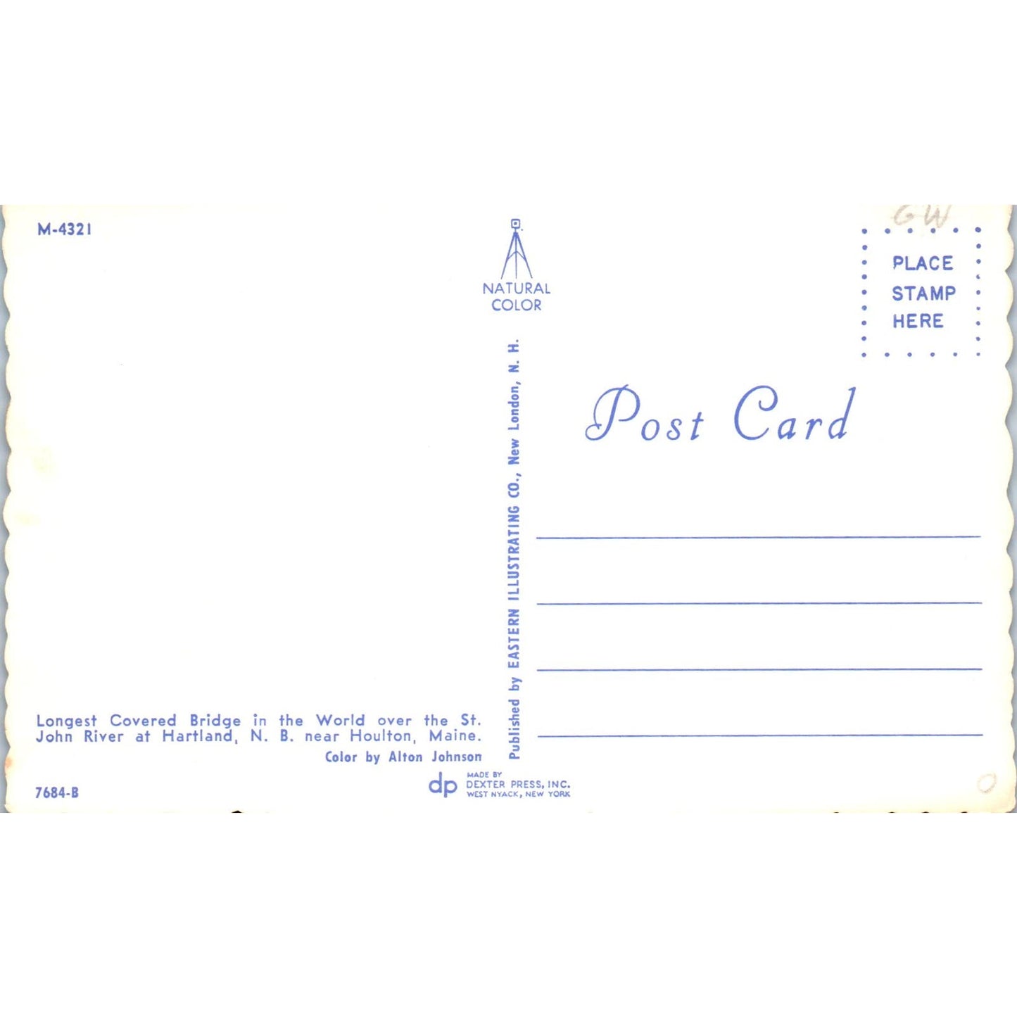 St. John River Hartland NB Near Houlton ME Vintage Covered Bridge Postcard PC14