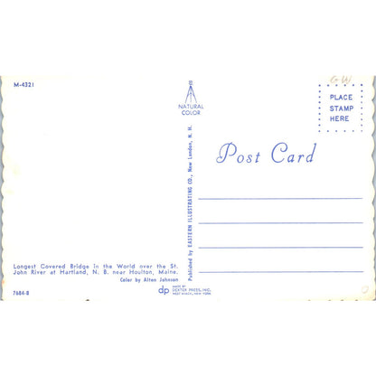 St. John River Hartland NB Near Houlton ME Vintage Covered Bridge Postcard PC14