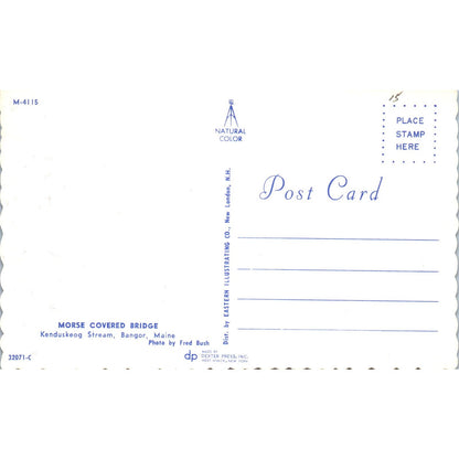 Morse Bridge Kenduskeag Stream Bangor Maine Covered Bridge Postcard PB13