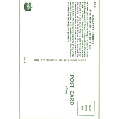 Callaway Gardens Pine Mountain GA Vintage Covered Bridge Postcard PC11