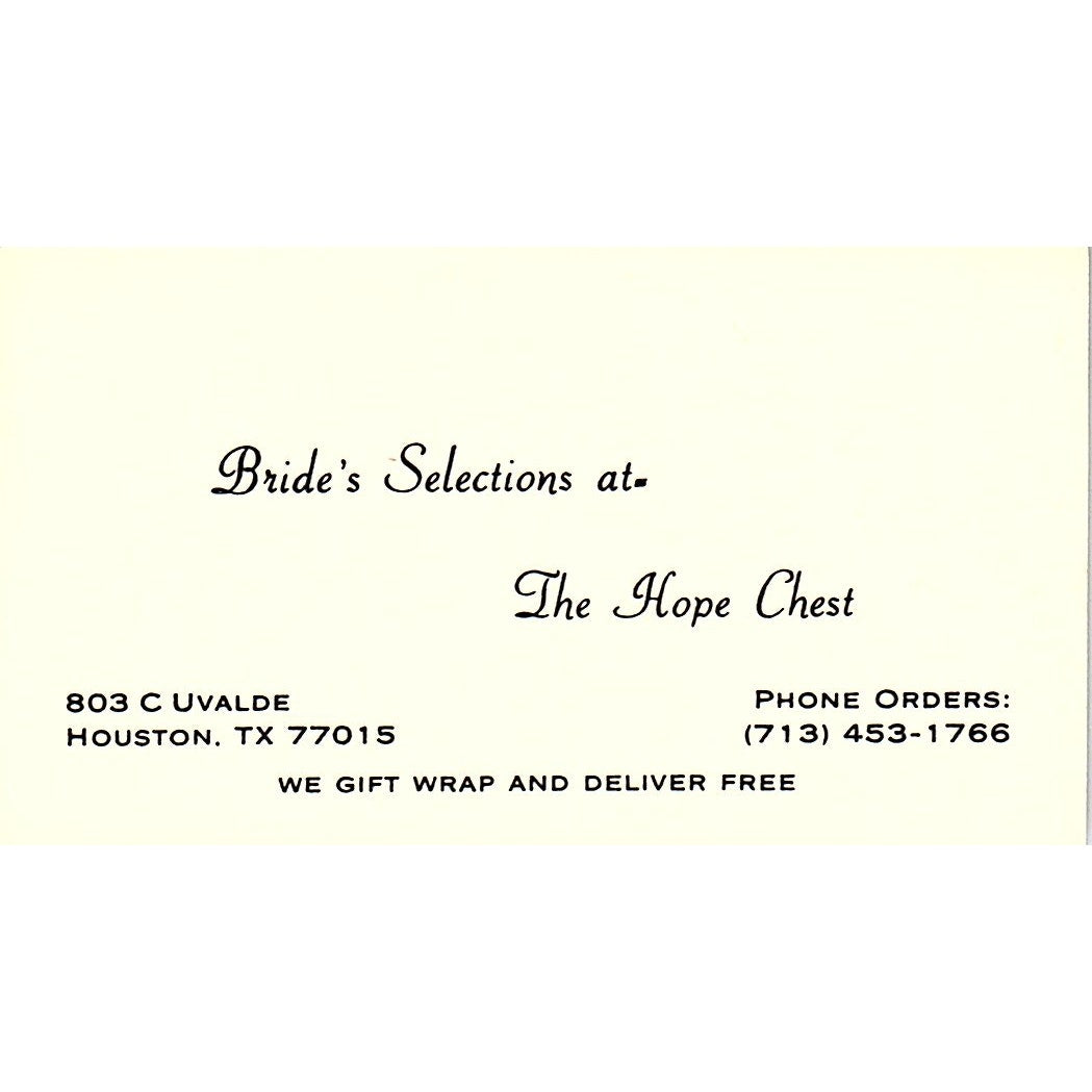 Bride's Selections at The Hope Chest Houston Vintage Business Card SE5-B5