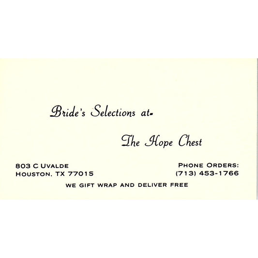 Bride's Selections at The Hope Chest Houston Vintage Business Card SE5-B5