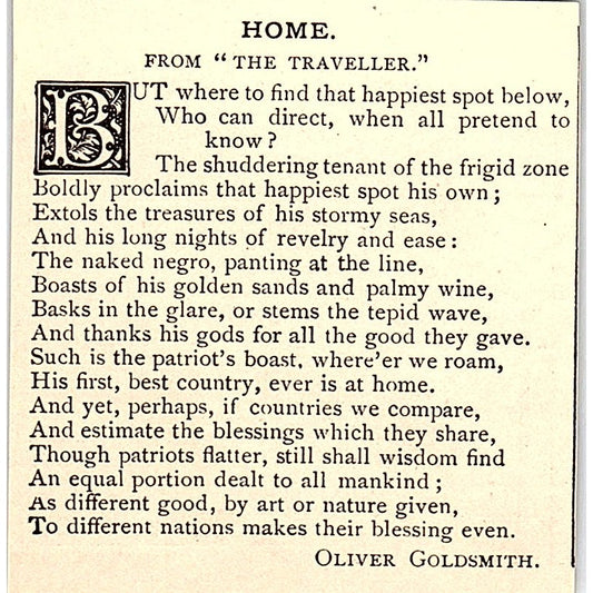 Home - From The Traveller - Oliver Goldsmith 1884 Poem AG3-M1