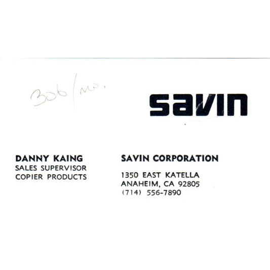 Danny Kaing Savin Corporation Anaheim CA Vintage Business Card SE3-B2