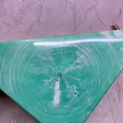 Vintage Hommer Triangular Plastic Hankie Vanity Box Ballerina Teal Celluloid TG8