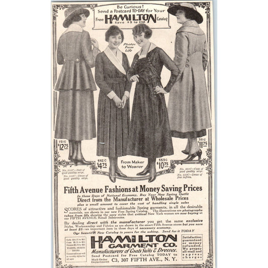 Hamilton Garment Co Fifth Ave NY 1918 Magazine Ad AF1-WH1