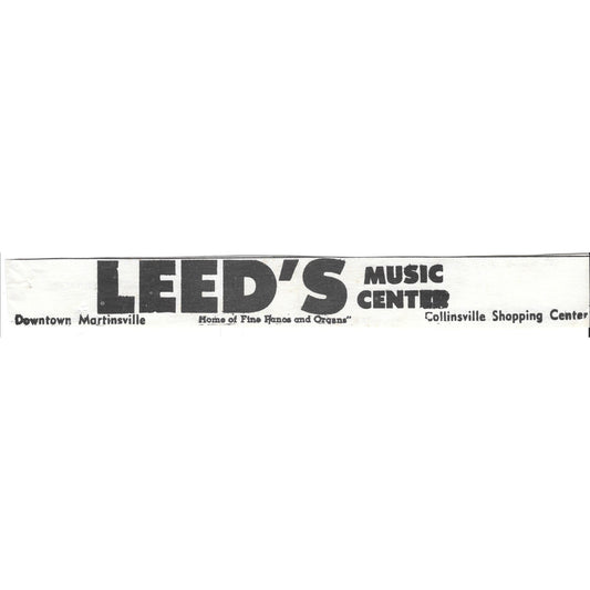 Leed's Music Center Downtown Martinsville, Collinsville VA 1960s Ad AG2-5