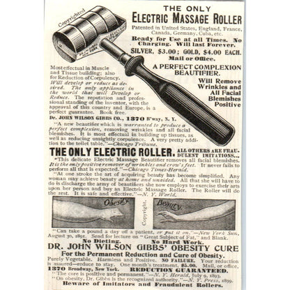 Dr. John Wilson Gibbs Obesity Cure & Electric Massage Roller c1905 Ad AE7-A2