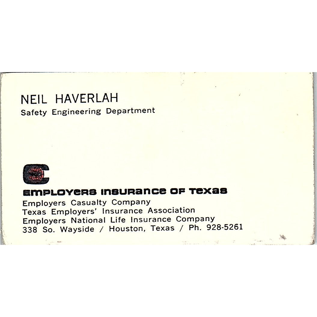 Neil Haverlah Employers Ins of Texas Houston Vintage Business Card SD9-B6