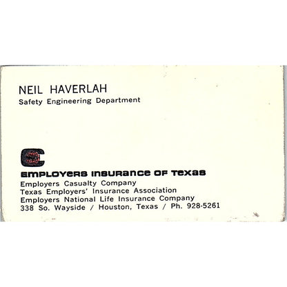 Neil Haverlah Employers Ins of Texas Houston Vintage Business Card SD9-B6