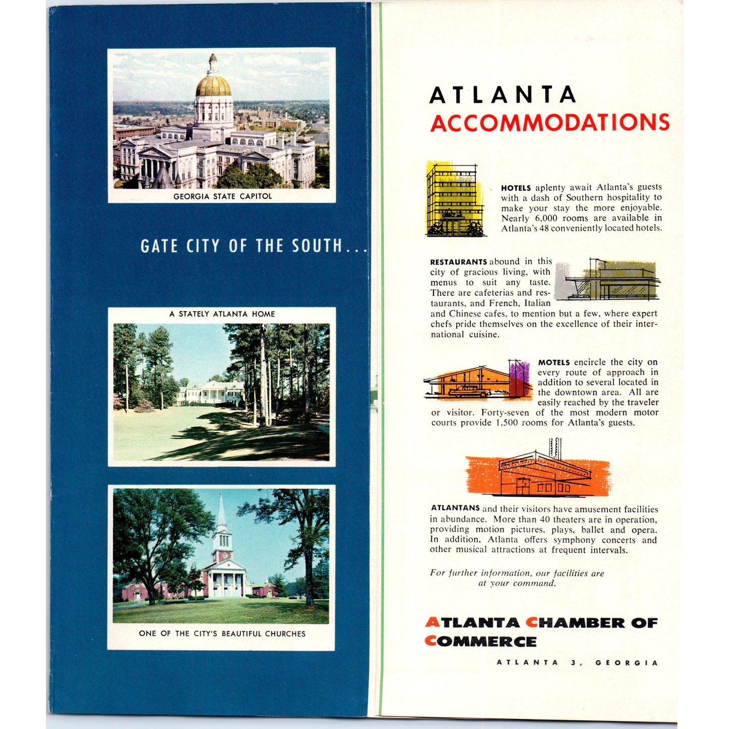 1950s Atlanta Georgia Welcome Pamphlet Fold Out Map and Travel Brochure TJ5-TB