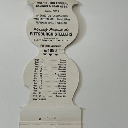 1986 Pittsburgh Steelers Football Schedule Vintage Matchbook Cover TB6-MB1-14