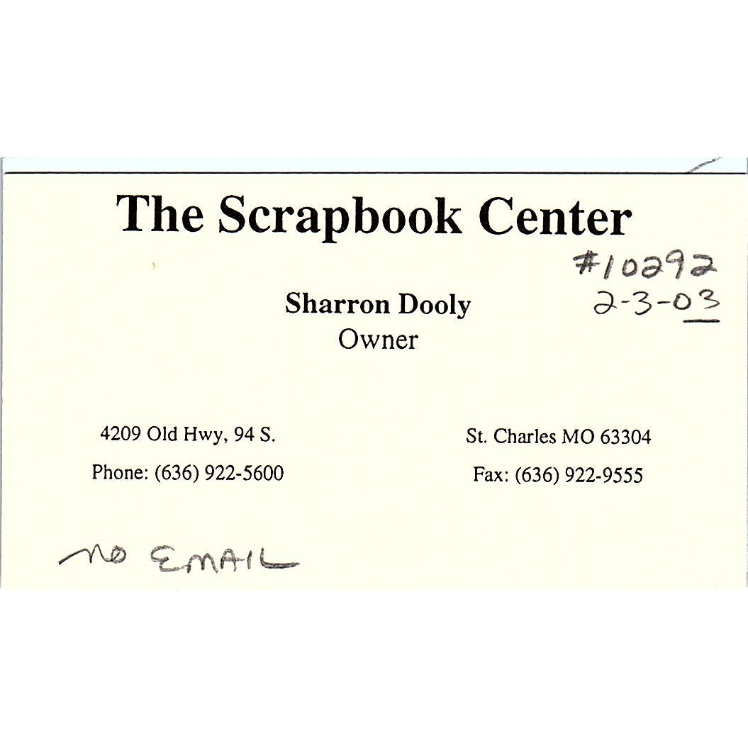 Sharron Dooly The Scrapbook Center St. Charles MO Vintage Business Card SC9-B11