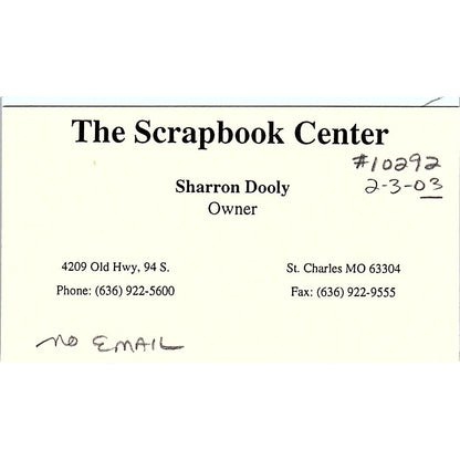 Sharron Dooly The Scrapbook Center St. Charles MO Vintage Business Card SC9-B11