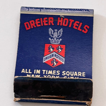 Dreier Hotels Piccadilly President Plymouth Vintage Matchbook Cover TB8-MB3-1