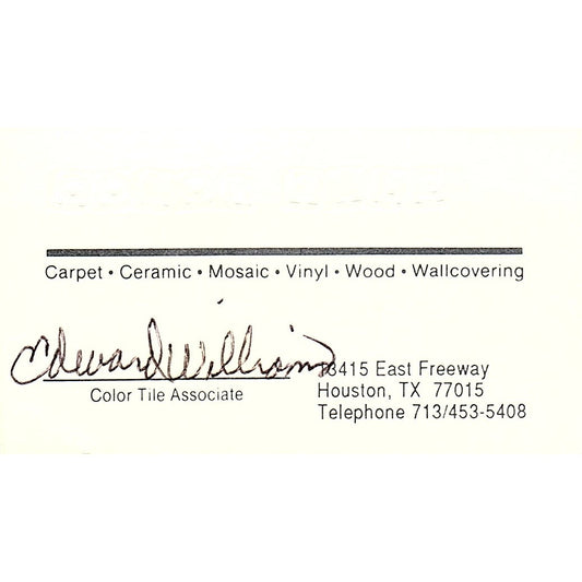 Color Tile Edward Williams Houston TX Vintage Business Card SD9-B14