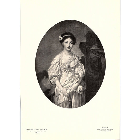 The Broken Pitcher - Greuze - 1904 Litho Art Print AF5-6