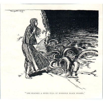 She Reached a River of Horrible Black Snakes 1897 Victorian Illustration AE9-TS3