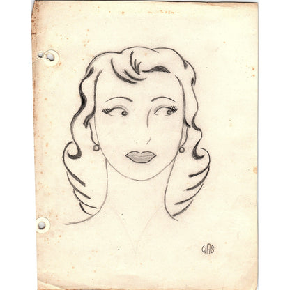 1940s Original Sketch Portrait of a Lady Winifred Schutsky D26-10