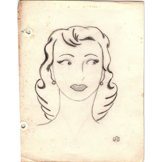 1940s Original Sketch Portrait of a Lady Winifred Schutsky D26-10