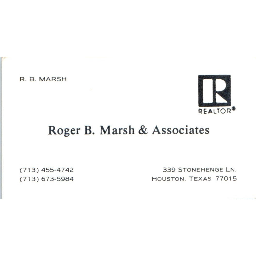 Roger B. Marsh & Associates Realtor Houston TX Vintage Business Card SD4-B5