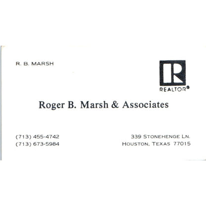 Roger B. Marsh & Associates Realtor Houston TX Vintage Business Card SD4-B5
