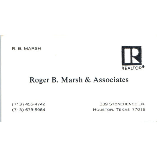 Roger B. Marsh & Associates Realtor Houston TX Vintage Business Card SD4-B5
