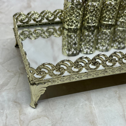 Vintage Lipstick Holder Gold Tone Filigree Ornate Vanity 4 Tubes 4x8” TJ4